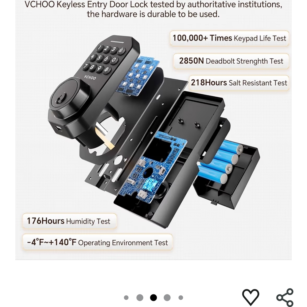 New! 3 In 1 Keyless Entry Door Lock w/Handle App Control, Keypad & Physical Key - Picture 4 of 12